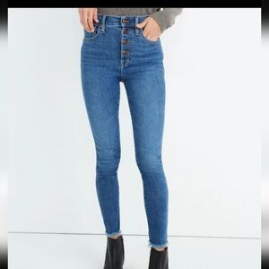 Madewell 10" High Rise Skinny Button Fly Raw Hem Classic Blue Denim Size 32 T